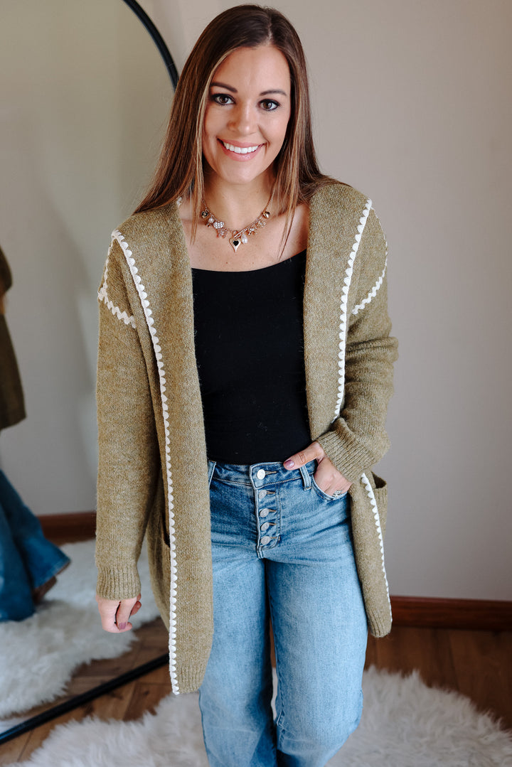 Tess Stitched Hoodie Cardigan- Mustard