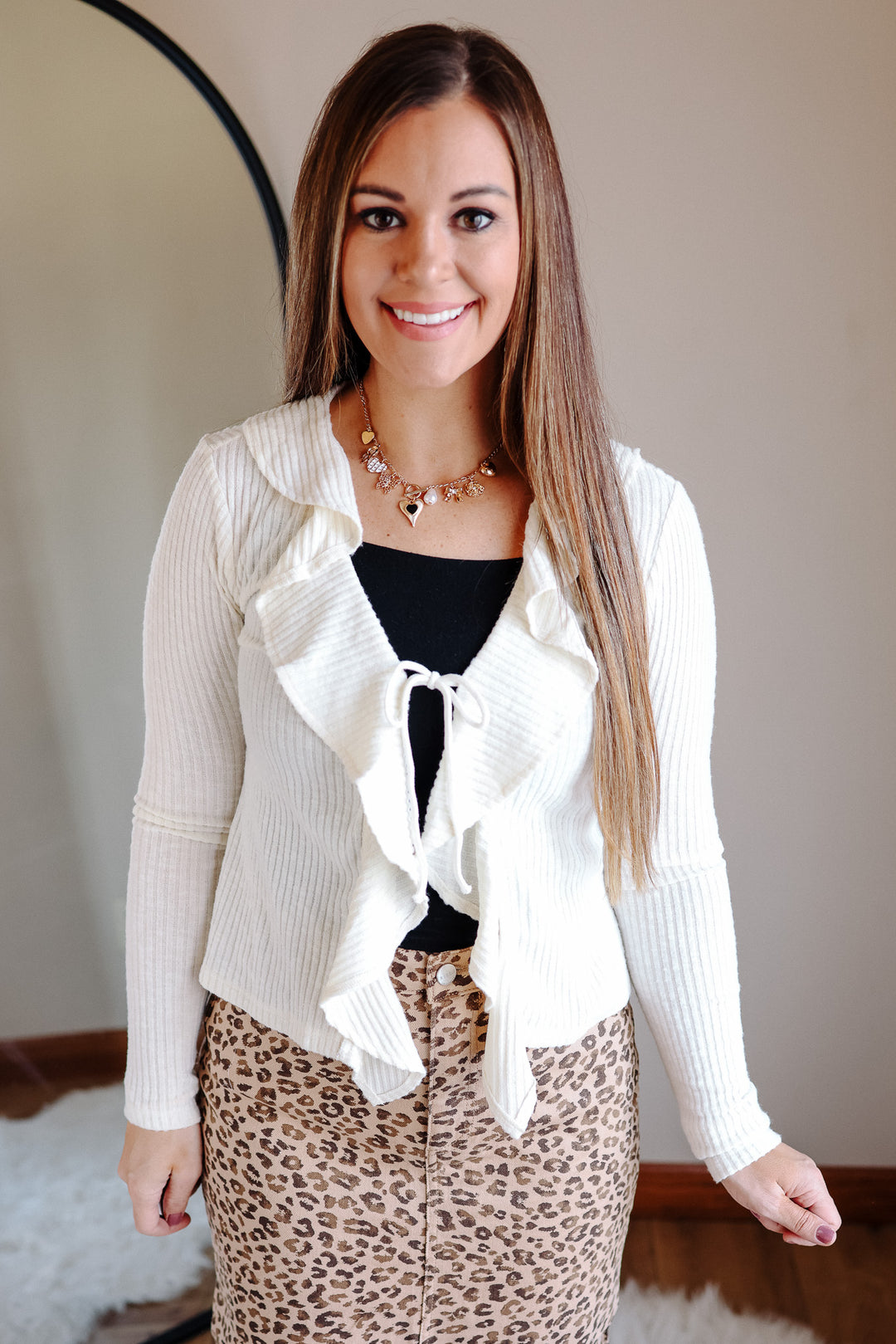 Katie Ruffled Ribbed Top - Ivory