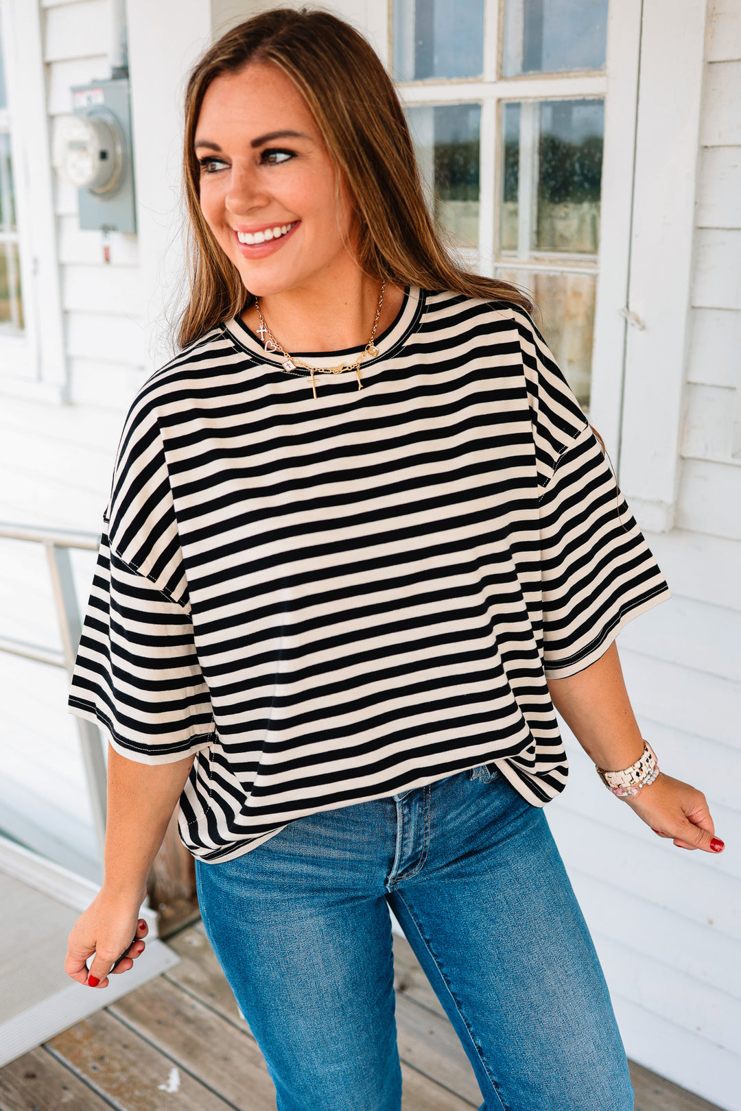 Jack Stripe Boyfriend Tee - Ivory