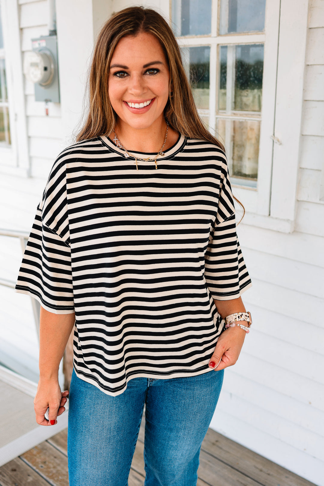 Jack Stripe Boyfriend Tee - Ivory