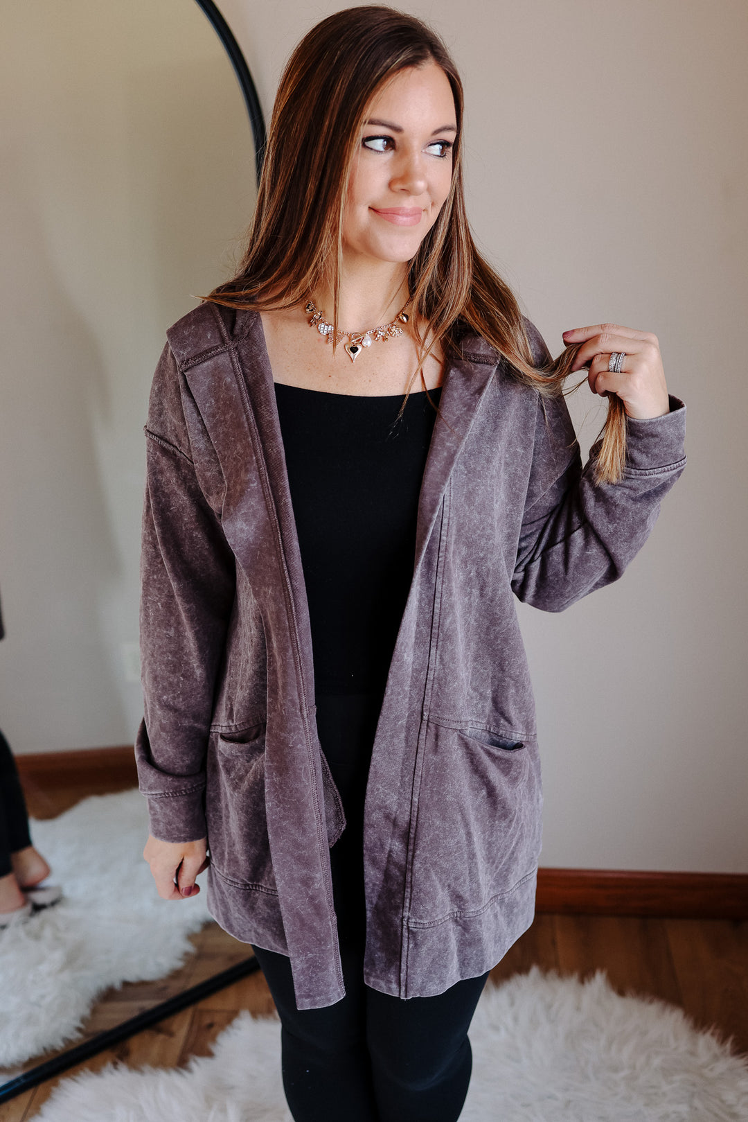 Lauryn Mineral Washed Hoodie Cardigan - Brown