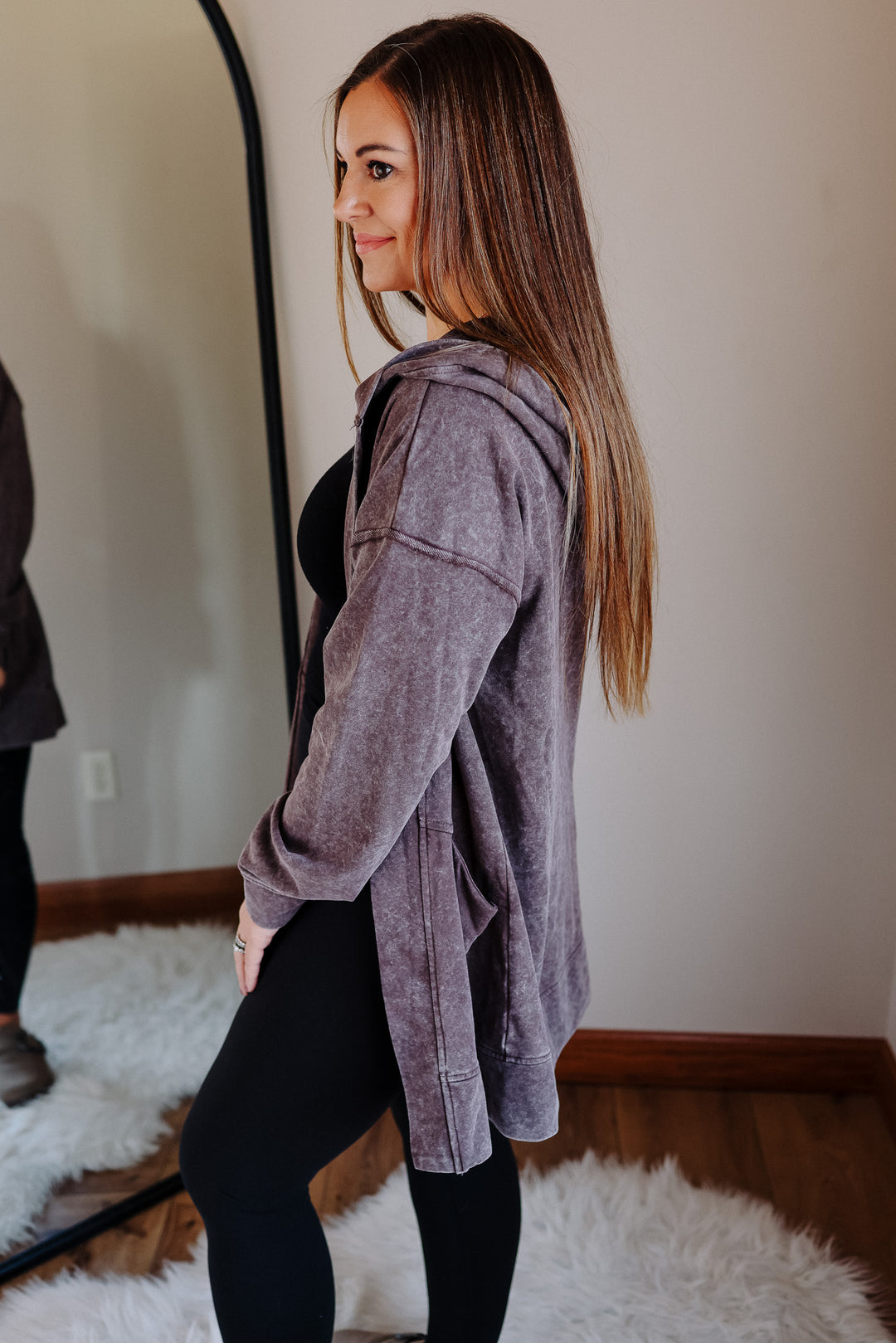 Lauryn Mineral Washed Hoodie Cardigan - Brown