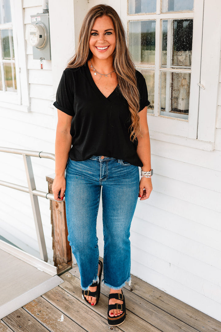 Zoie V-Neck Top - Black