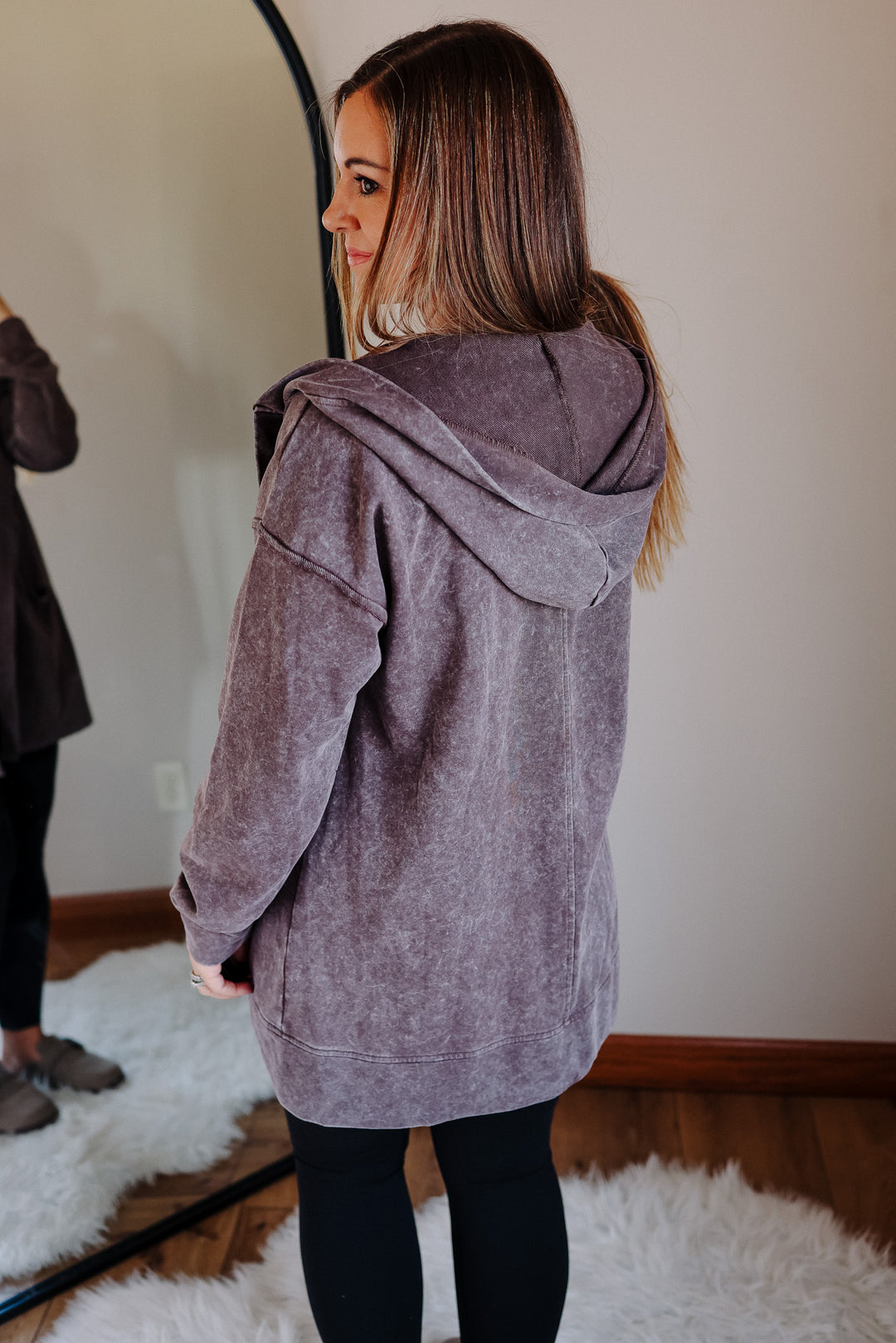 Lauryn Mineral Washed Hoodie Cardigan - Brown