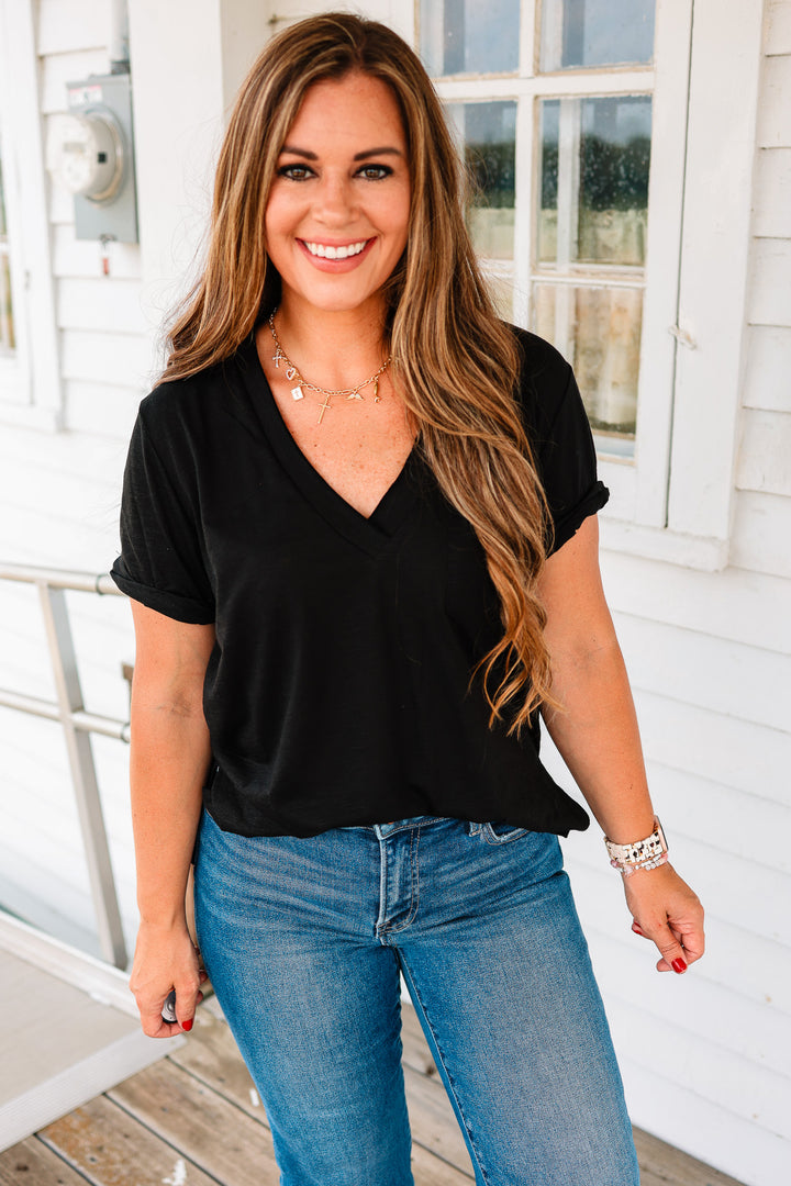Zoie V-Neck Top - Black