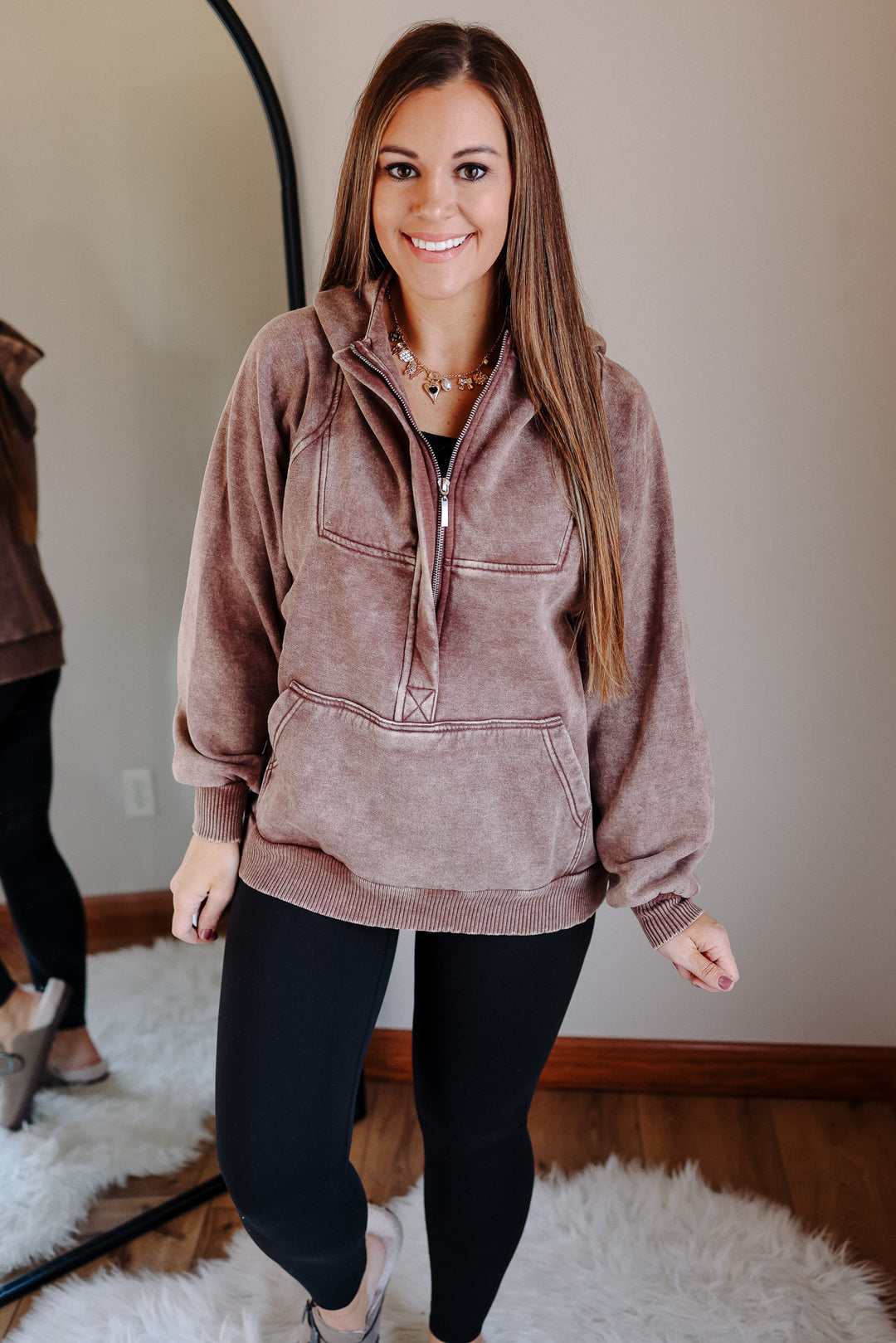 Itzel Acid Wash Hoodie - Brown