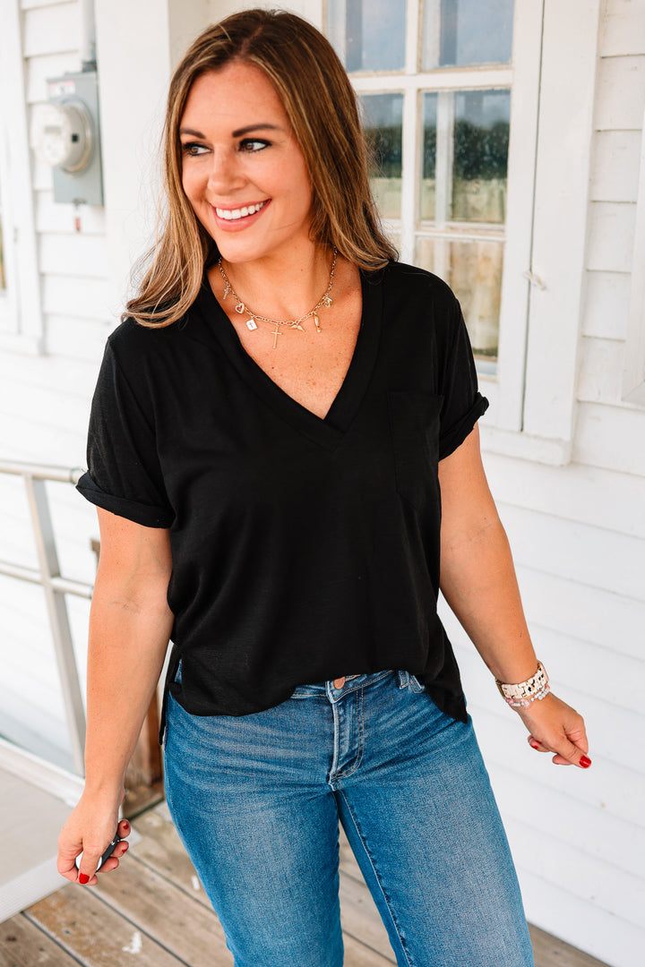 Zoie V-Neck Top - Black