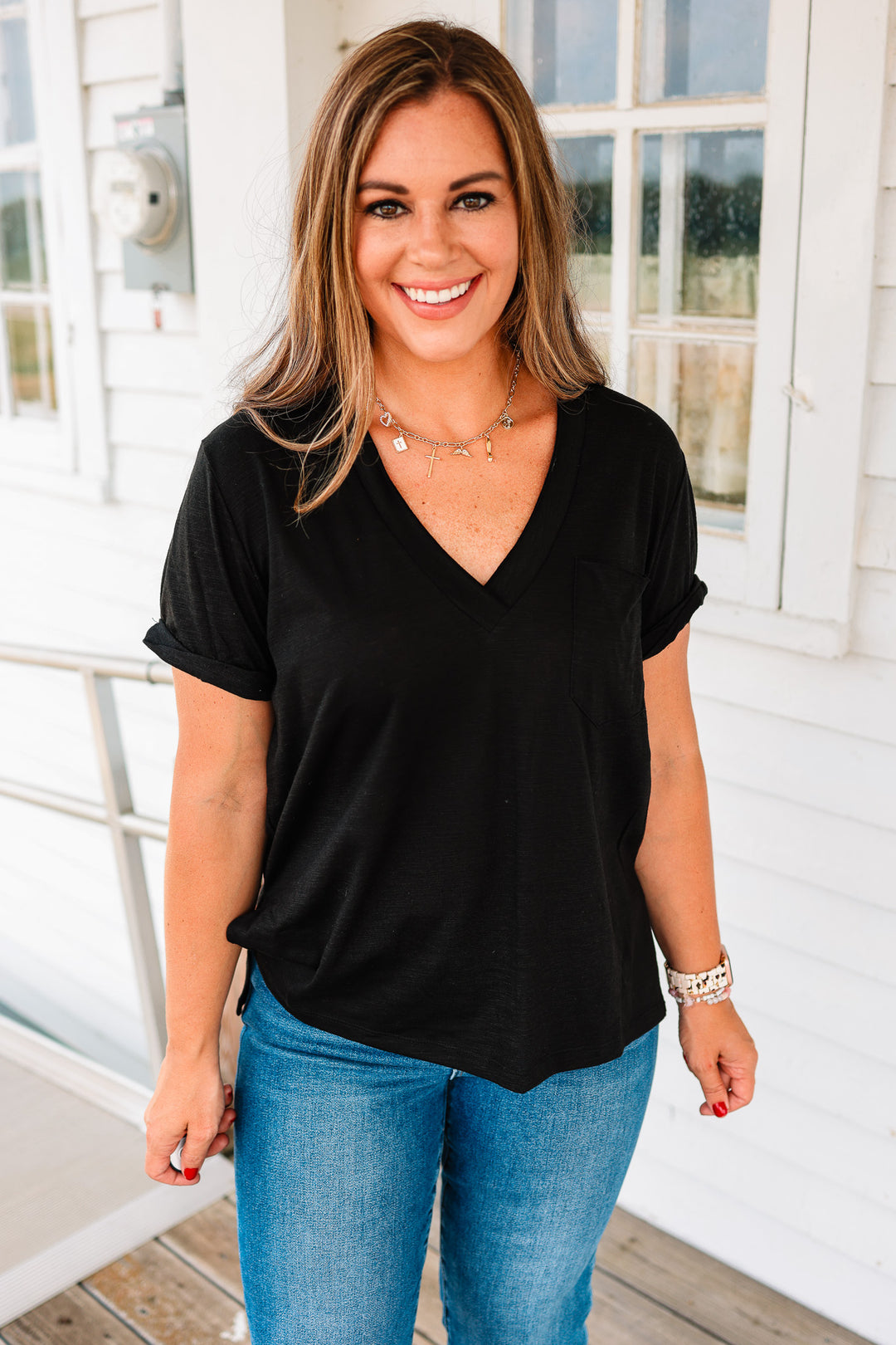 Zoie V-Neck Top - Black