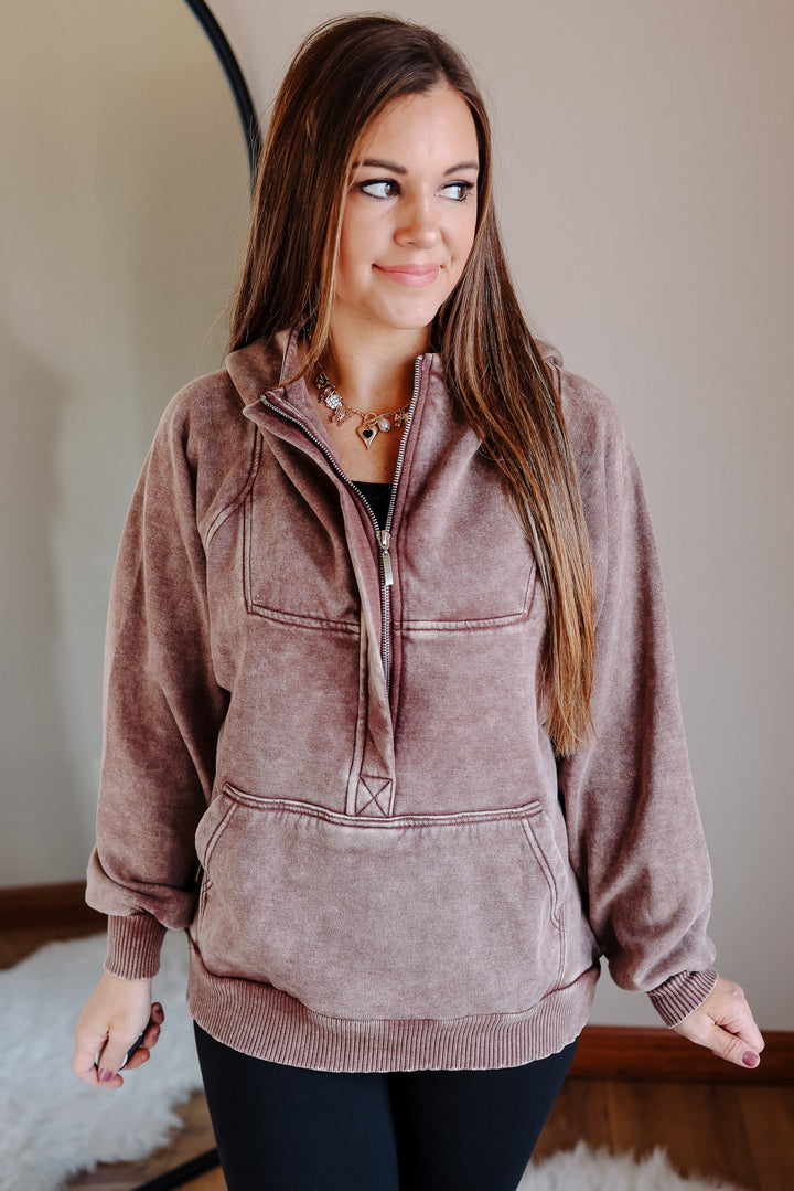 Itzel Acid Wash Hoodie - Brown
