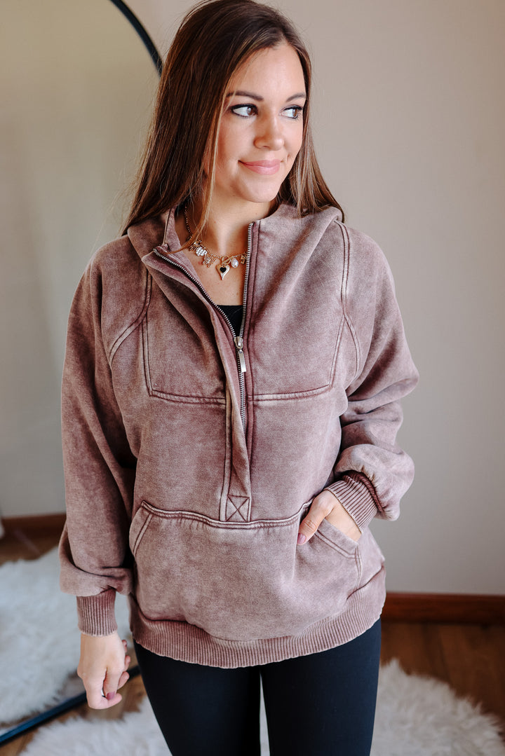 Itzel Acid Wash Hoodie - Brown