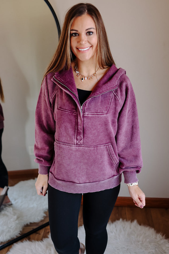 Itzel Acid Wash Hoodie - Eggplant