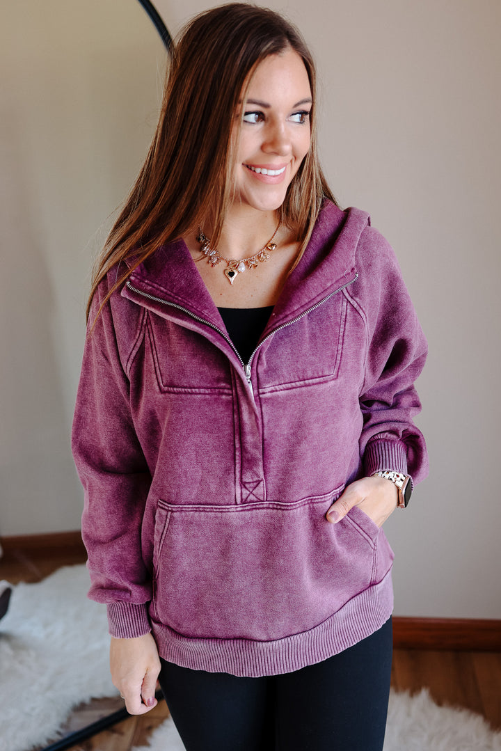 Itzel Acid Wash Hoodie - Eggplant
