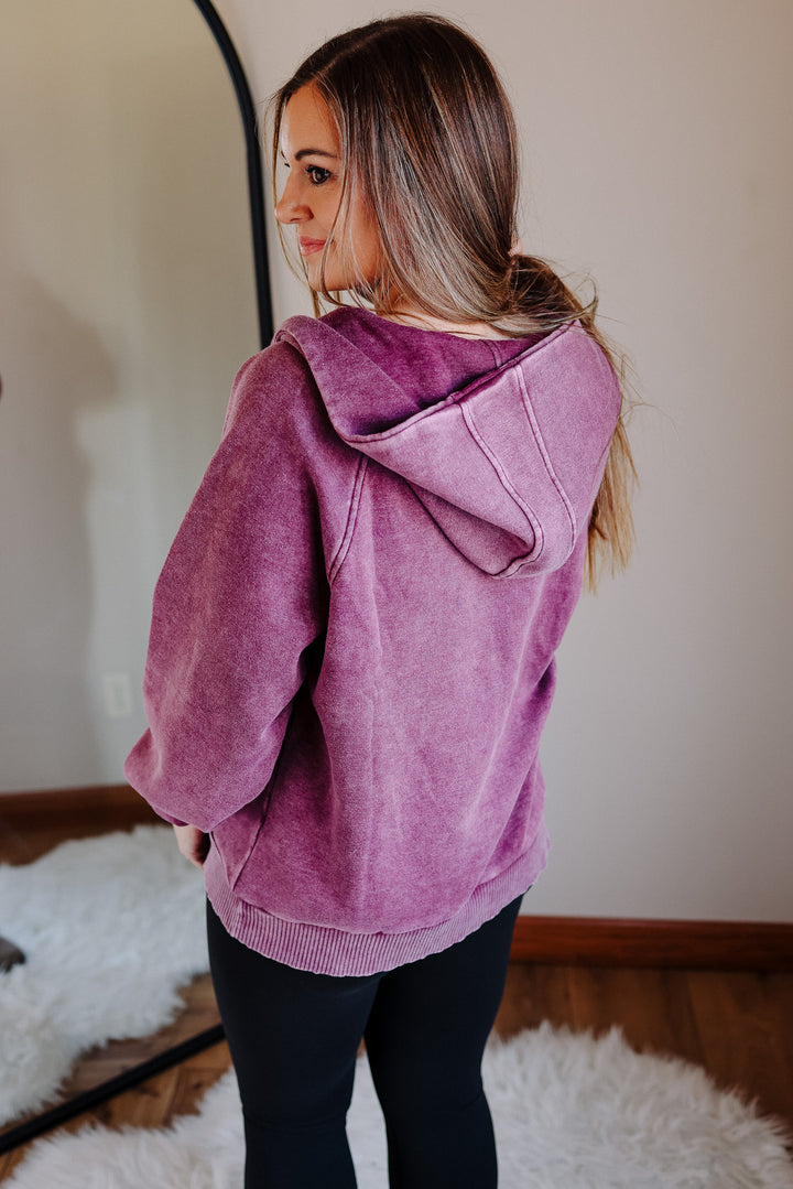 Itzel Acid Wash Hoodie - Eggplant