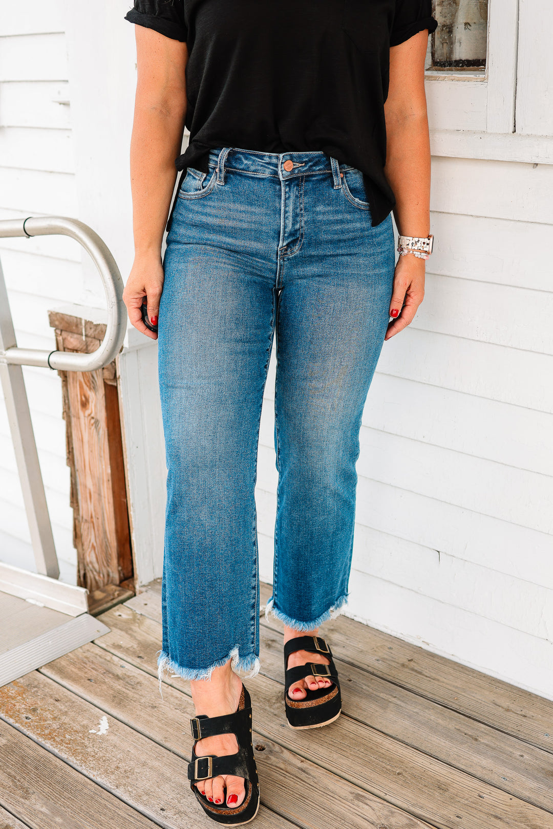 RISEN: Max Mid Rise Crop Straight Jeans