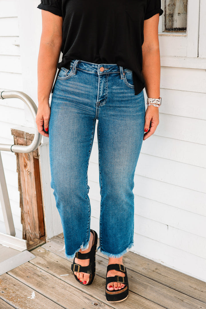 RISEN: Max Mid Rise Crop Straight Jeans