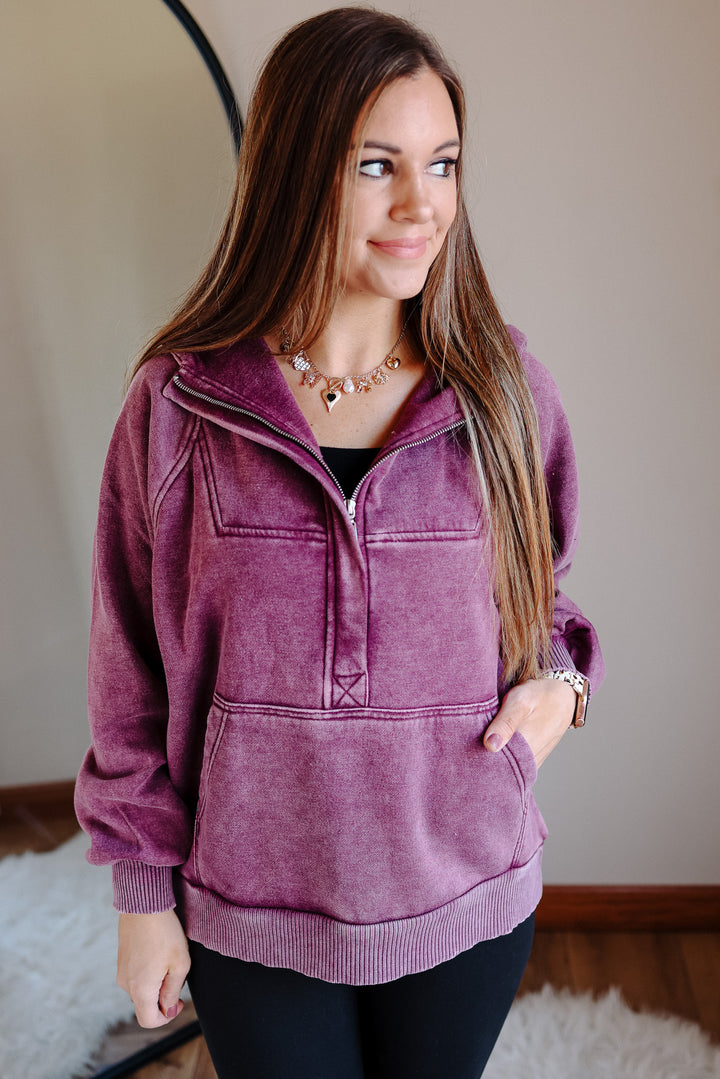 Itzel Acid Wash Hoodie - Eggplant