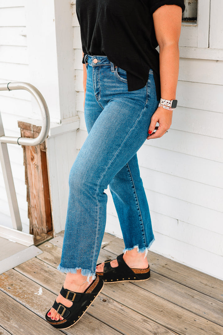 RISEN: Max Mid Rise Crop Straight Jeans