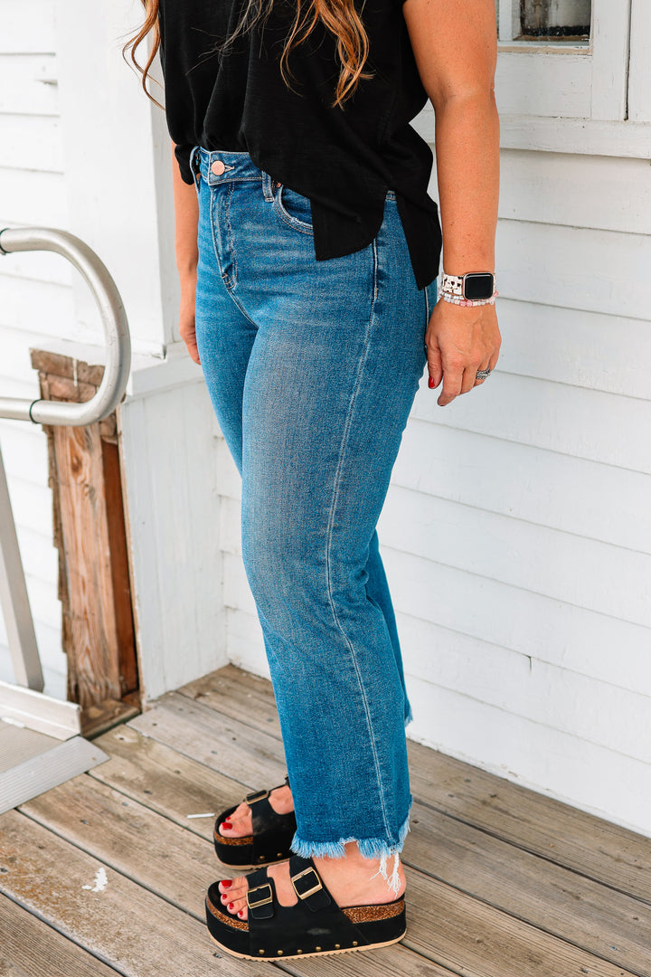 RISEN: Max Mid Rise Crop Straight Jeans