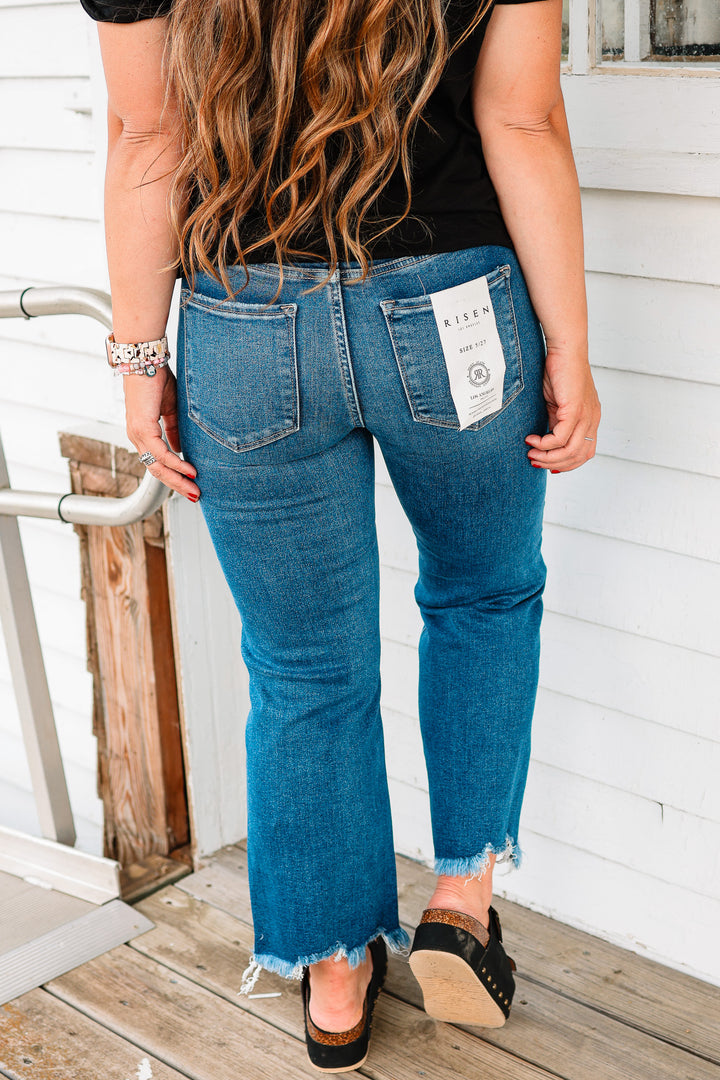 RISEN: Max Mid Rise Crop Straight Jeans