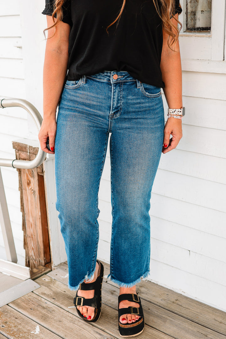 RISEN: Max Mid Rise Crop Straight Jeans