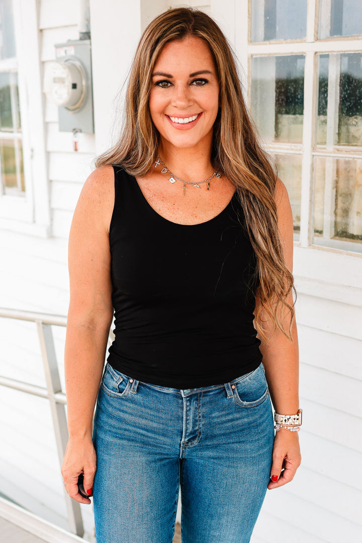Bria Scoop Neck Tank - Black