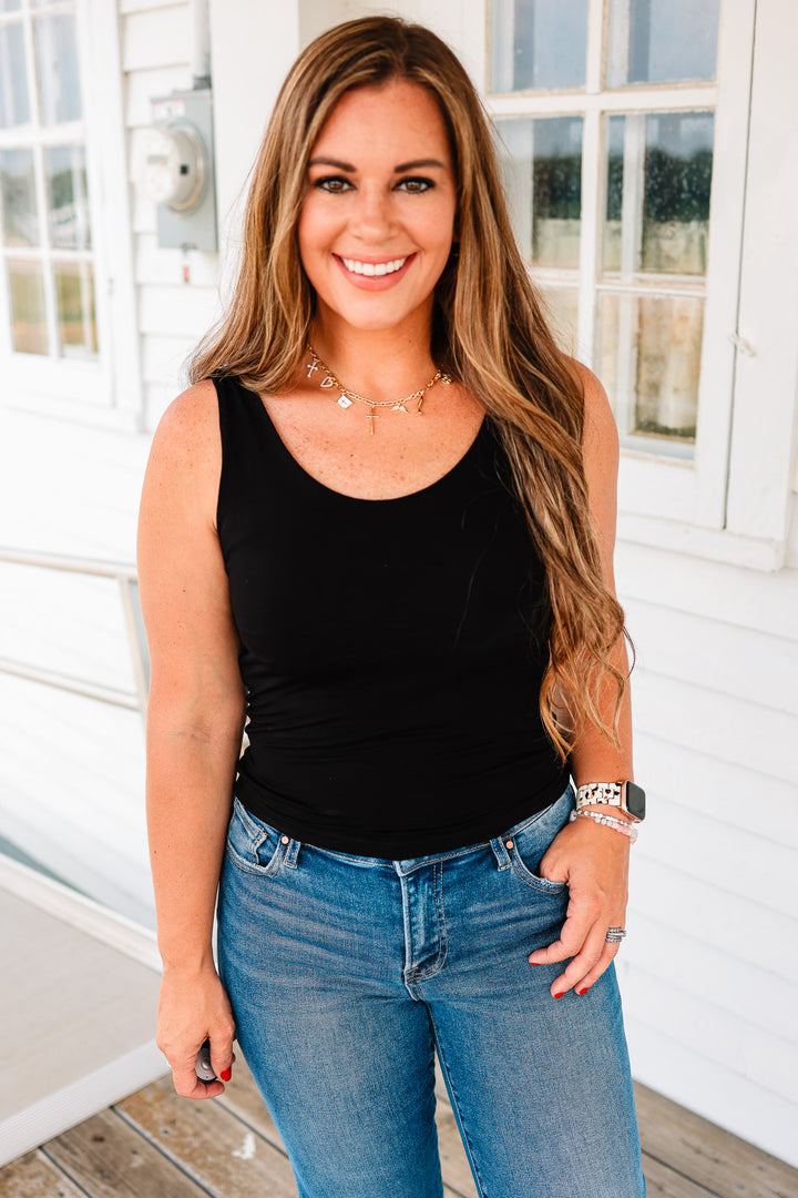 Bria Scoop Neck Tank - Black