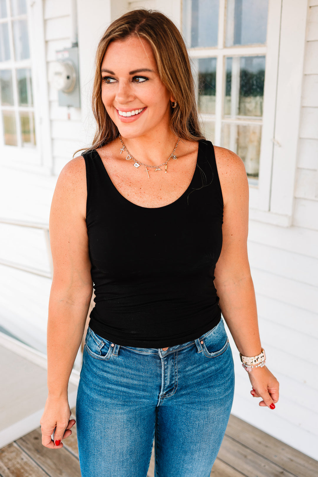 Bria Scoop Neck Tank - Black
