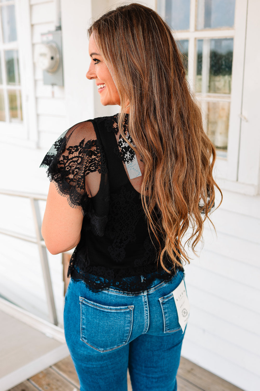 Jocelyn Flutter Sleeve Lace Top - Black