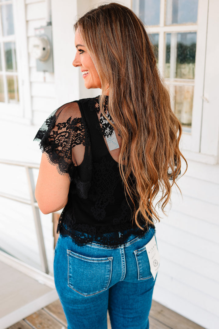 Jocelyn Flutter Sleeve Lace Top - Black