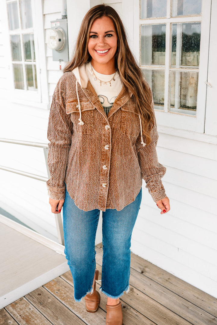 Avy Snow Wash Corduroy Shacket - Taupe