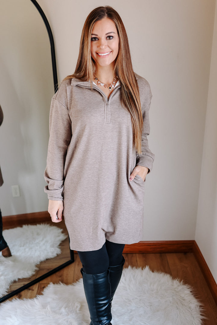 Jersey Lounge Sweatshirt Dress - Taupe