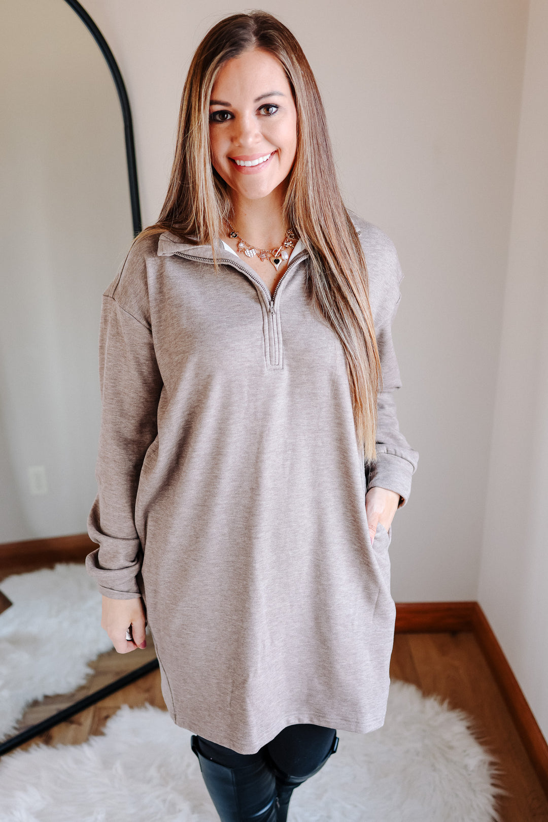 Jersey Lounge Sweatshirt Dress - Taupe