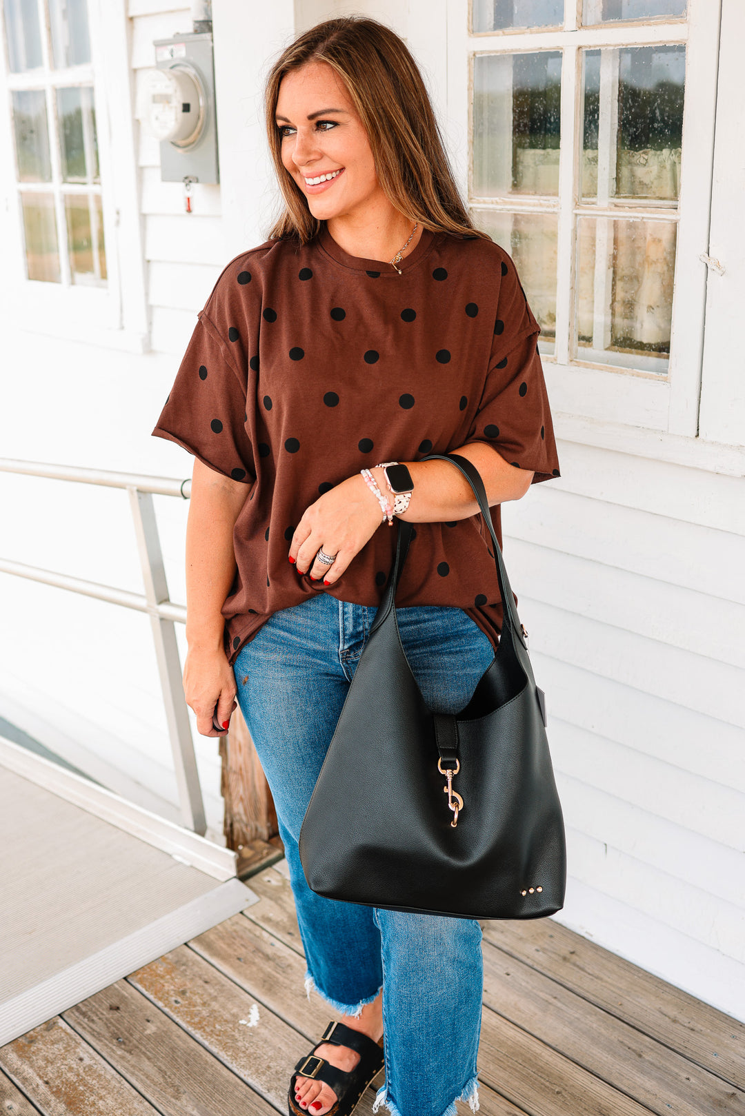 Haddie Hobo Vegan Leather Tote - Black
