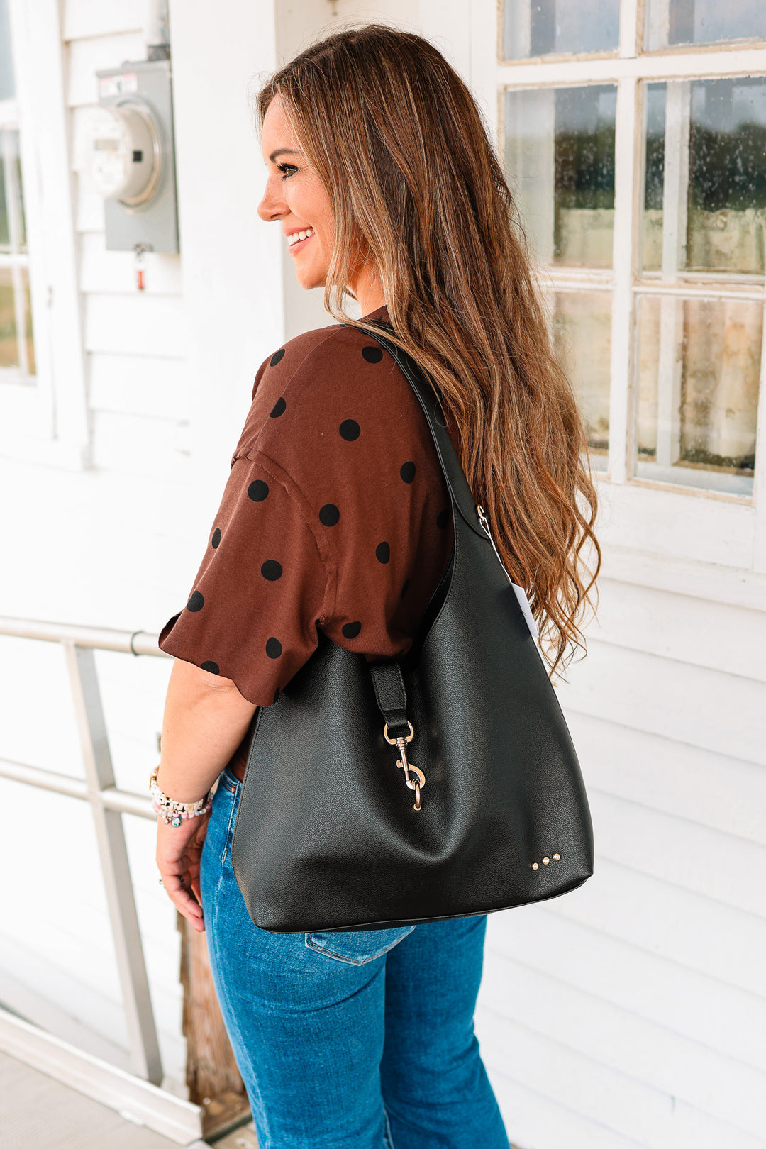 Haddie Hobo Vegan Leather Tote - Black