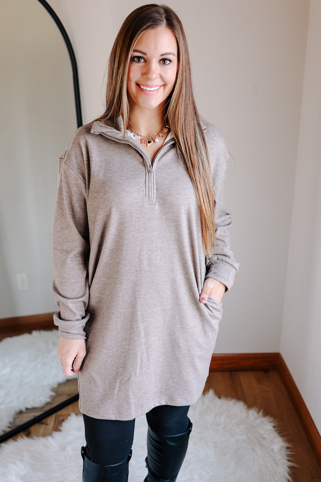 Jersey Lounge Sweatshirt Dress - Taupe Jersey Lounge Sweatshirt Dress - Taupe