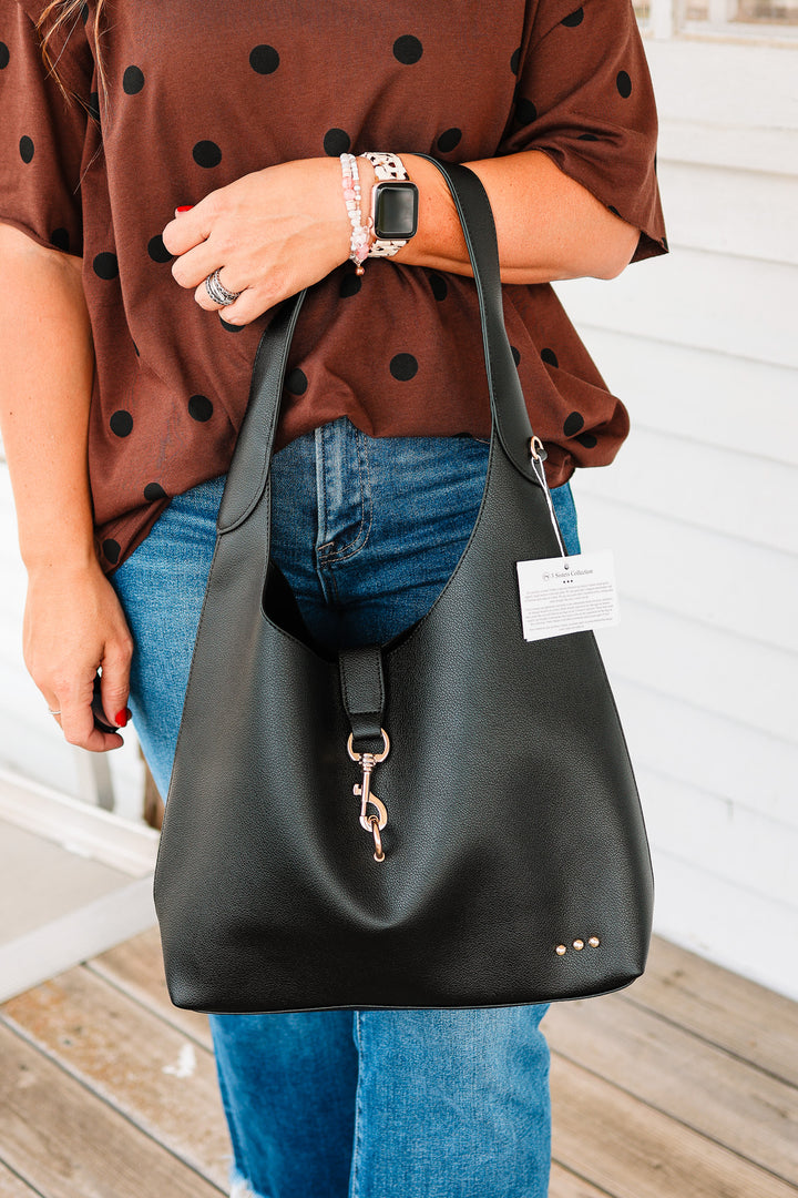 Haddie Hobo Vegan Leather Tote - Black