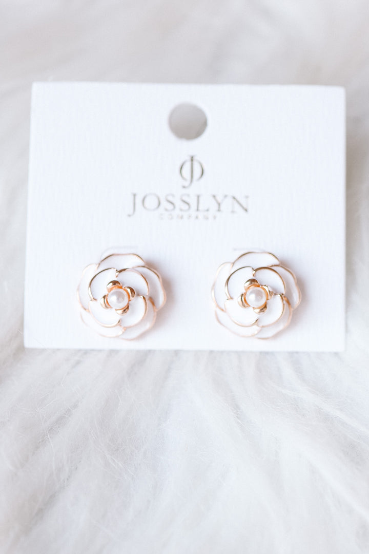 Gold Flower Pearl Stud Earrings