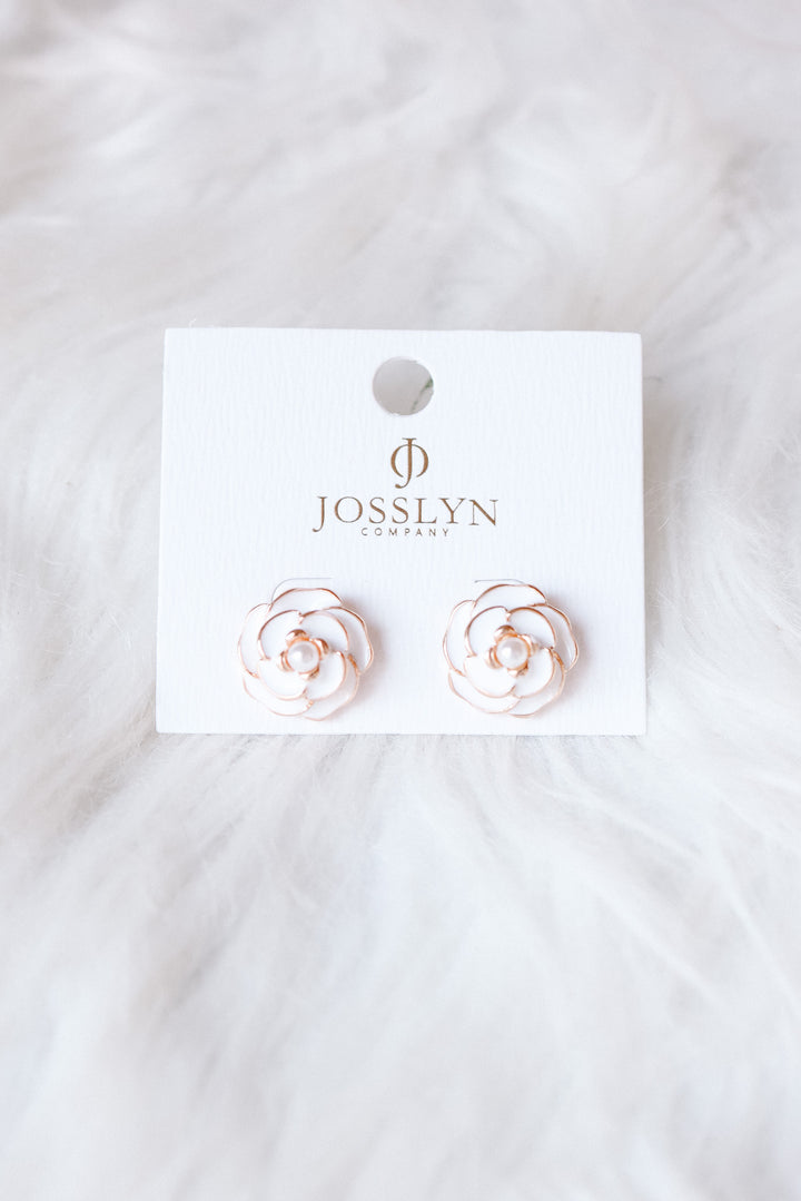 Gold Flower Pearl Stud Earrings