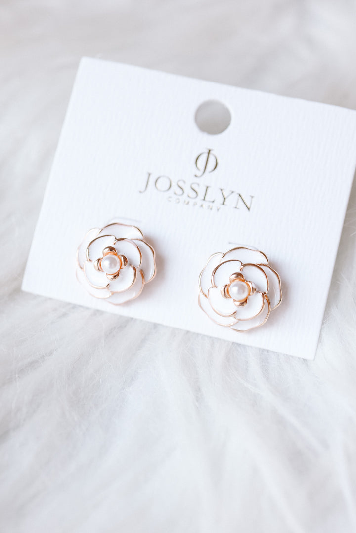 Gold Flower Pearl Stud Earrings