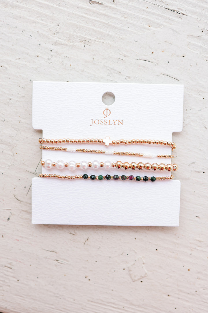 Multi-Ball Pearl Chain Stretch Bracelet - Jade