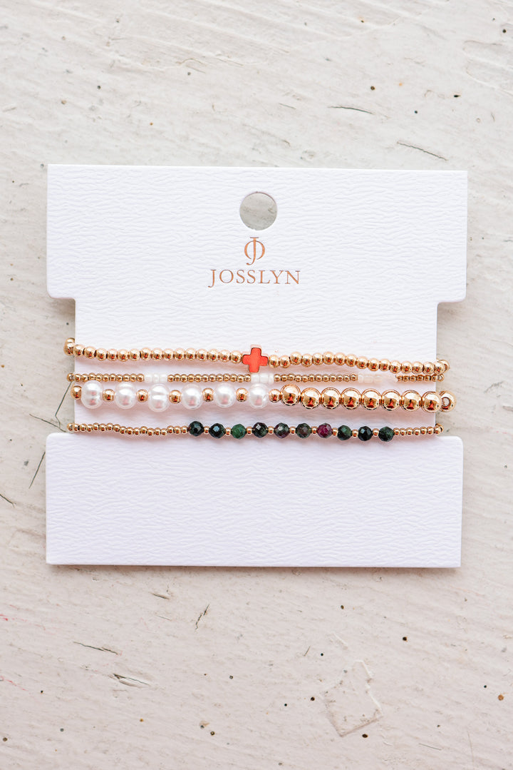 Multi-Ball Pearl Chain Stretch Bracelet - Jade