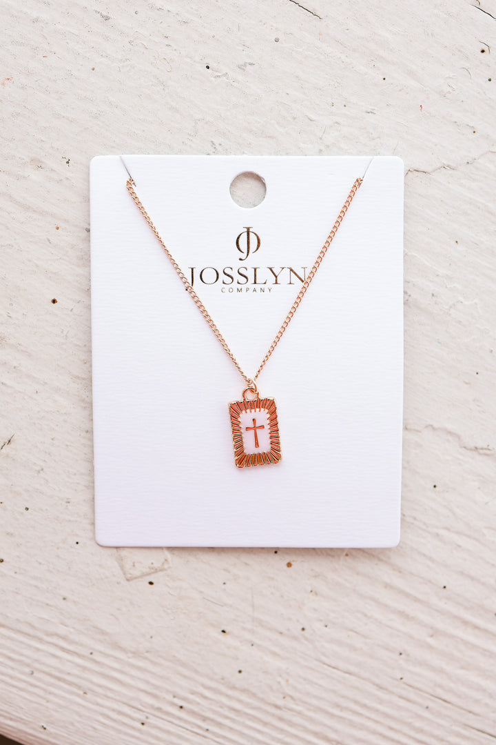 Sunburst Square Cross Pendant Necklace