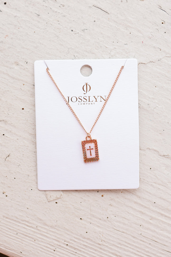 Sunburst Square Cross Pendant Necklace