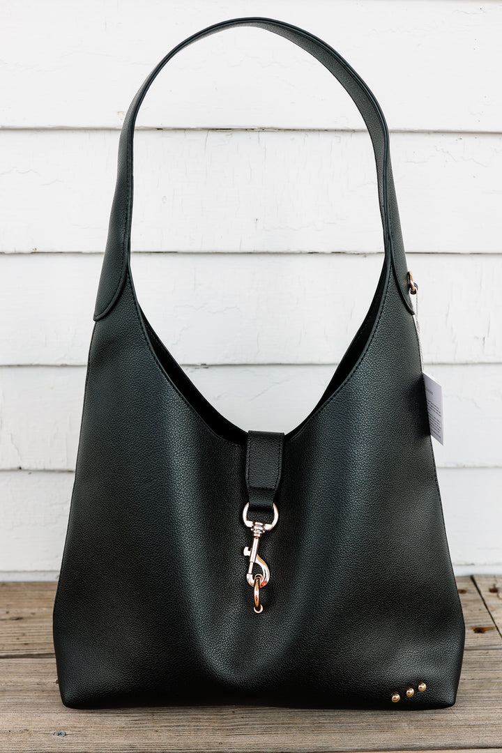Haddie Hobo Vegan Leather Tote - Black