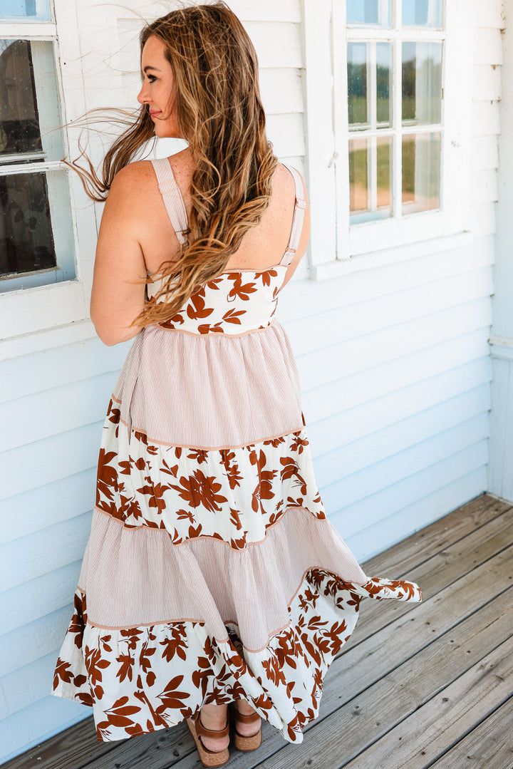 Cameron Tiered Floral Stripes Dress