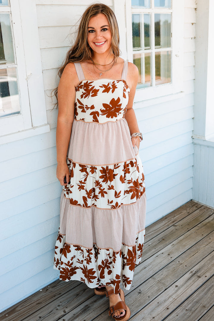 Cameron Tiered Floral Stripes Dress
