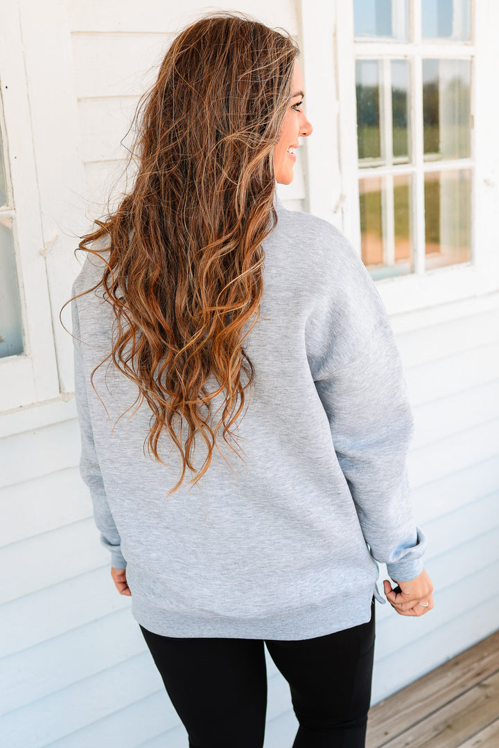 GAME DAY Shadow Script Embroidery Mockneck - Grey