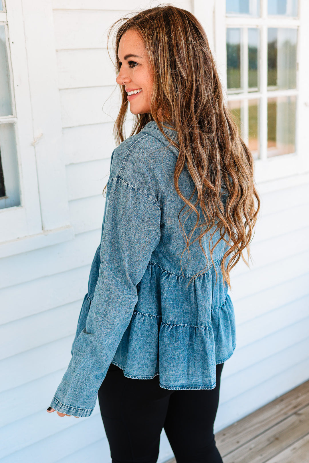 Palmer Washed Denim Tiered Hoodie