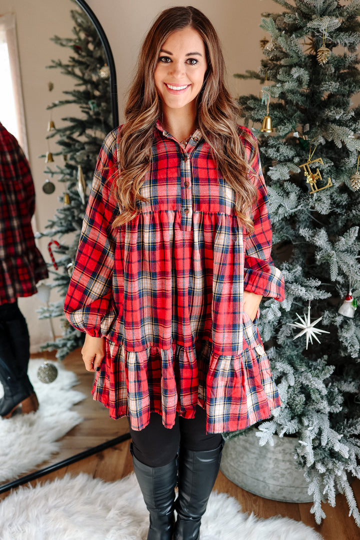Palmer Plaid Shirt Dress - Red