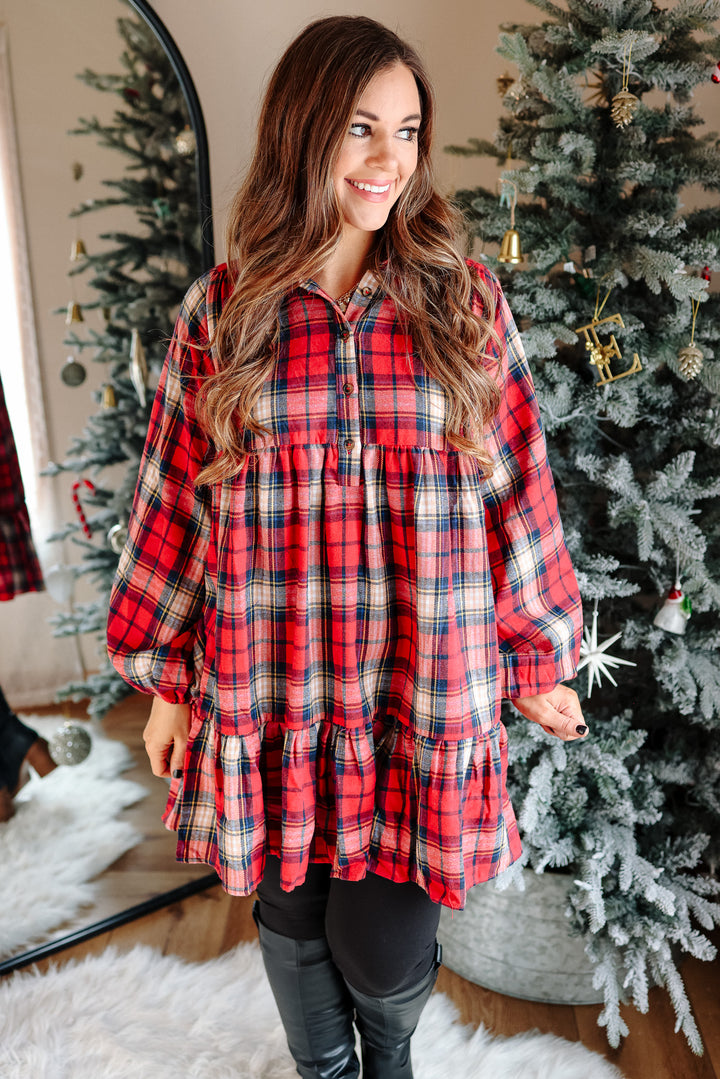 Palmer Plaid Shirt Dress - Red